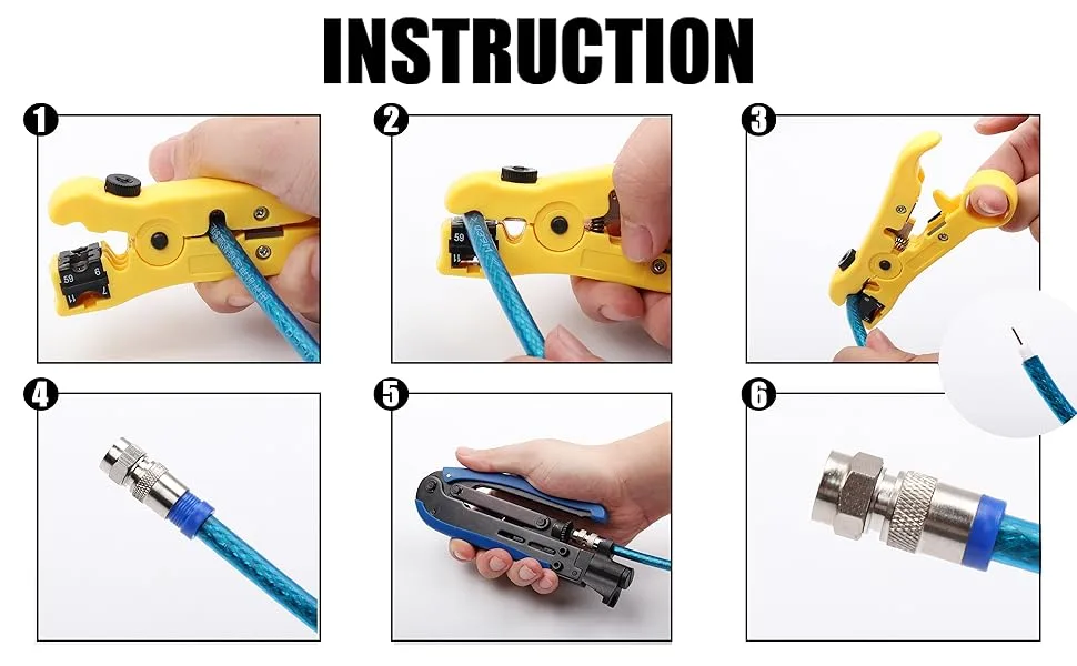 Coax Cable Crimper Kit  Yangoutool Coaxial Compression Tool  Adjustable RG6 RG11 RG59 75-5 75-7 Coaxial Cable Stripper Coax Crimper Kit - Coax Cable Crimper