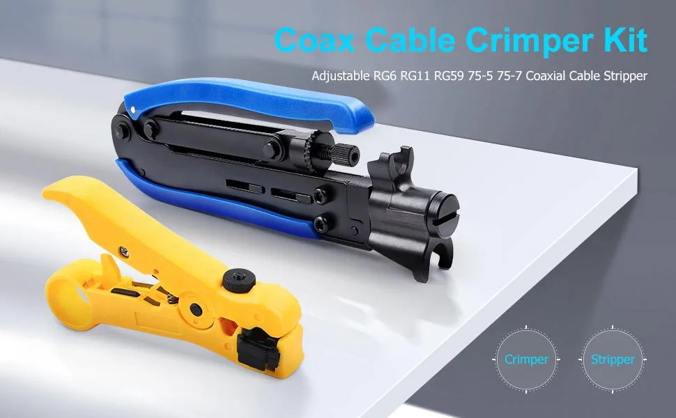 Coax Cable Crimper Kit  Yangoutool Coaxial Compression Tool  Adjustable RG6 RG11 RG59 75-5 75-7 Coaxial Cable Stripper Coax Crimper Kit - Yangoutool Coax Cable Crimper Kit