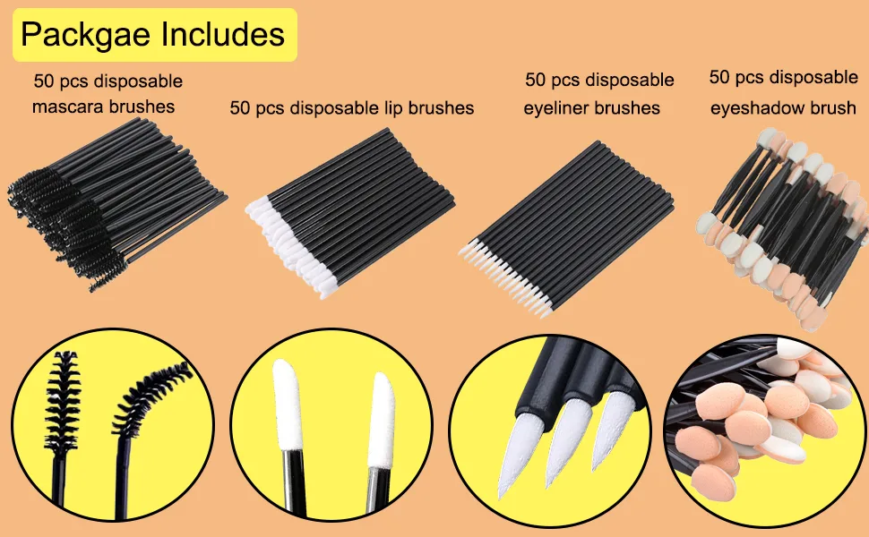Bearals Disposable Makeup Applicators  Disposable Makeup Wands  Mascara Wands  Eyeliner Brushes  Lipstick Applicators  Eyeshadow Brushes  200 Pcs Makeup Tool Kits - disposable makeup applicators