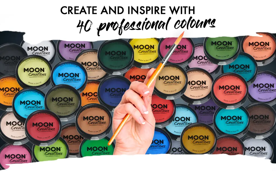 Pro Face & Body Paint Cake Pots by Moon Creations - Essentials Colours Set - Professional Water Based Face Paint Makeup for Adults  Kids - 1.26oz - Moon Creations