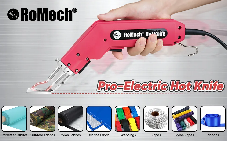RoMech Rope Cutter Fabric Cutter - Pro Electric Hot Knife Heat Sealer with Adjustable Power - Cutting Tool Kit- with Blades & Accessories (100W  RM-014) - Romech Hot Knife