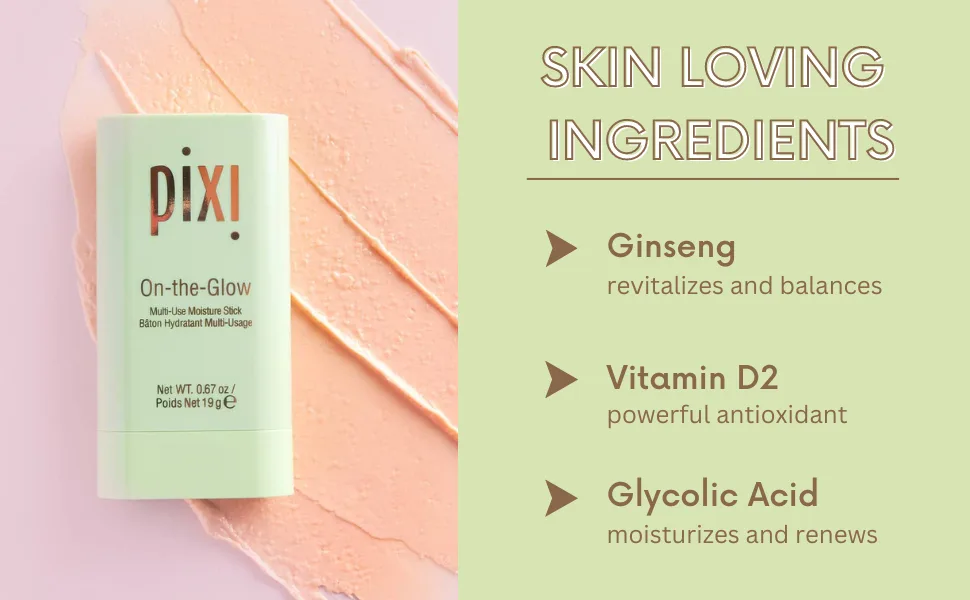 Pixi Beauty On-the-Glow | Solid Moisturizer Stick | Multi-Use Moisturizer | Travel-Friendly Hydration Anywhere You Go | 0.67 Oz - On the Glow Skin Loving Ingredients