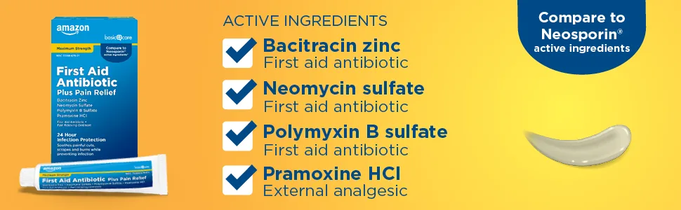 Amazon Basic Care Maximum Strength First Aid Triple Antibiotic Pain Relieving Ointment  3 Ounces - basic care first aid antibiotic plus pain relief active ingredients
