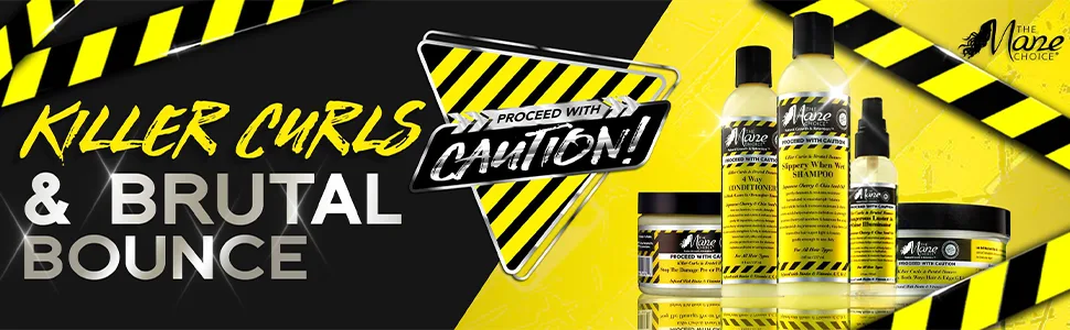 THE MANE CHOICE - Proceed With Caution Killer Curls & Brutal Bounce Stop The Damage Pre or Post Poo Mask (12 oz) - proceed with caution killer curls and brutal bounce