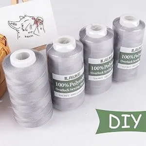 ilauke 4 x 3000 Yards Serger Thread Spools White Polyester Sewing Thread Overlock Cone - thread for sewing machine