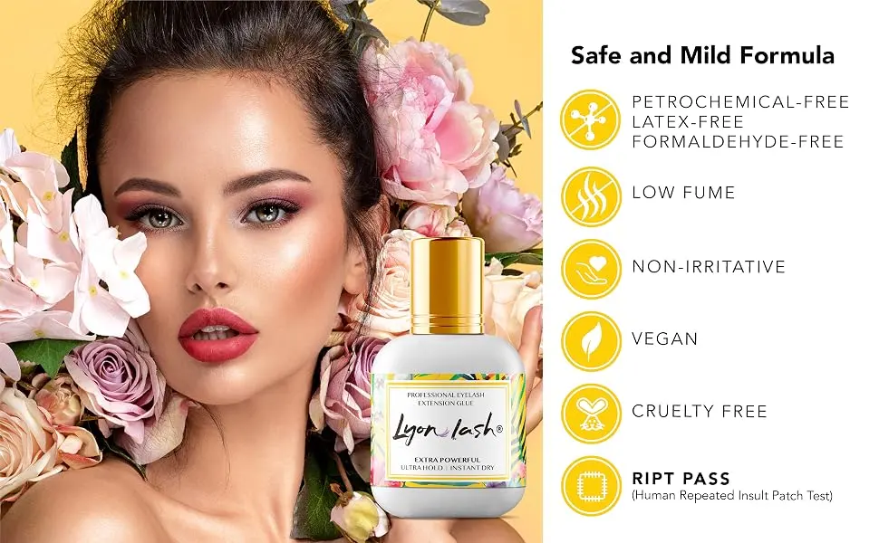 Extra Powerful 10 ml Eyelash Extension Glue - Lyon Lash Performance Glue | 1-2 Sec Dry Time | 6-8 Weeks Retention | Black Adhesive Supplies for Professional Use - permanent nova addict extra strong aid labs sec single e signature latex free extentions affair
