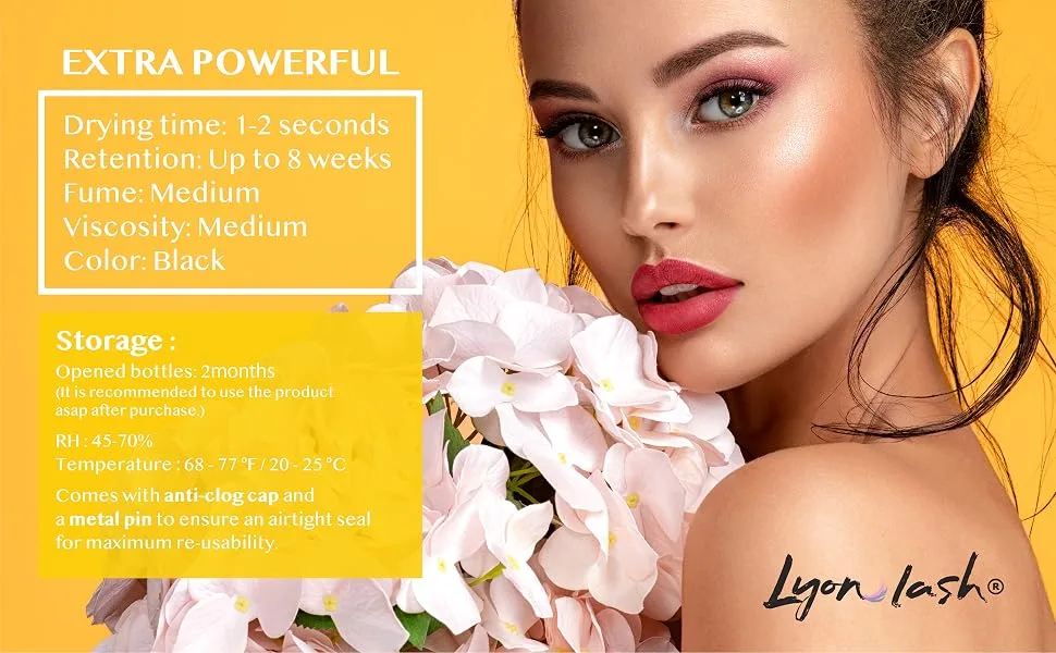 Extra Powerful 10 ml Eyelash Extension Glue - Lyon Lash Performance Glue | 1-2 Sec Dry Time | 6-8 Weeks Retention | Black Adhesive Supplies for Professional Use - vavalash hypoallergenic super ellocy adhisive organic low fume humidity cheap stacy lonris lady