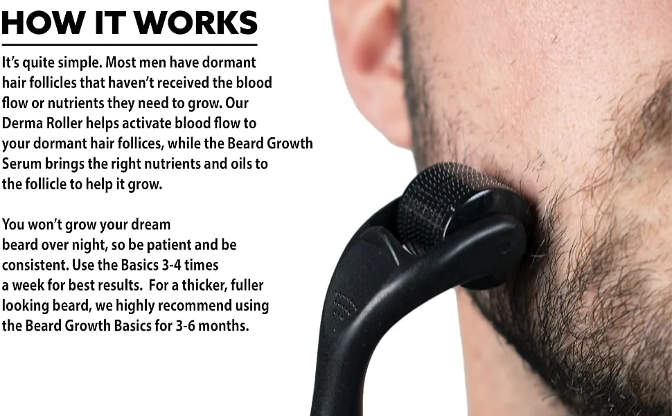 Beard Growth Kit - Hair Growth & Hair Serum - Beard Growth Oil and Beard Roller - Hair Growth for men - Stimulate Beard Growth with our Beard Serum and Growth Roller - Beard Derma Roller for Beard Growth, Beard Growing Kit, Beard Grower, Best Beard Growth