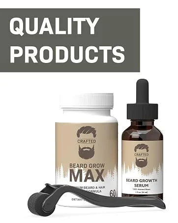 Beard Growth Kit - Hair Growth & Hair Serum - Beard Growth Oil and Beard Roller - Hair Growth for men - Stimulate Beard Growth with our Beard Serum and Growth Roller - Beard Growth Kit, Beard Grower, Beard Growth Roller, Beard Roller, Beard Growth Oil, Beard