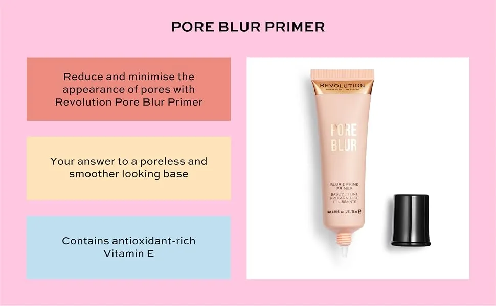 Makeup Revolution Pore Blur Primer  Pore Minimizer Cream  Makeup Primer With Vitamin E To Nourish Skin  0.95fl.oz/28ml - Pore Blur Primer