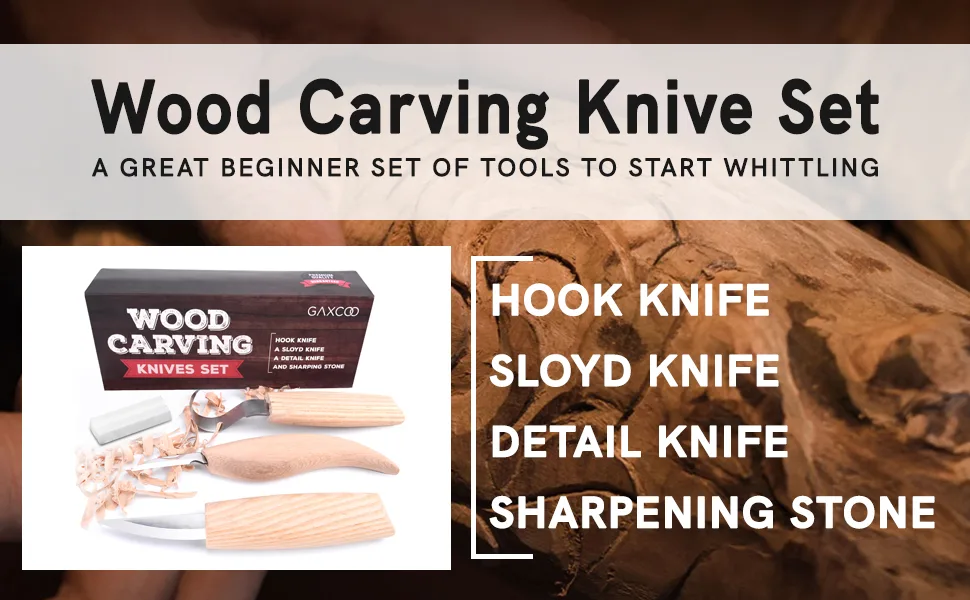 Gaxcoo Whittling Knife Wood Carving Tools Kit for Beginners  Kids  Spoon  Clay  Curved Blade  Fruit  Hook Knife 4 Pcs - Wood Carving Knive Set