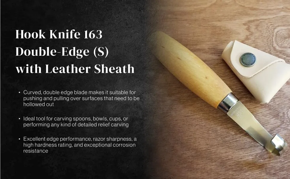 Morakniv 163 Double-Edged Stainless Steel Hook Knife With Leather Sheath For Wood Carving - hook knife