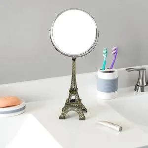Home Basics Bronze Double Sided Cosmetic Mirror Antique French Paris Eiffel Tower Design for Makeup Dresser  Vanity  Desktop & Bathroom Decorative Round Metal Frame Mirror Makeup Tool - cosmetic mirror, bathroom mirror, make-up mirror, free-standing, mirror, dual sided mirror, magnific