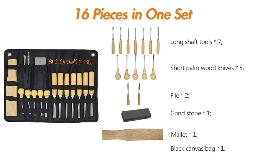 Lulu Home Wood Carving Tools  16PCS Professional Carving Knife Tool Set for Woodworking Premium Wood Handle with Chisel Gouge Whetstones - carving set for beginner