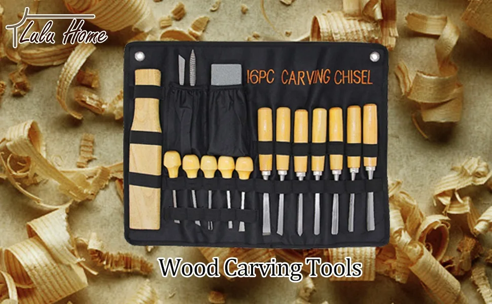 Lulu Home Wood Carving Tools  16PCS Professional Carving Knife Tool Set for Woodworking Premium Wood Handle with Chisel Gouge Whetstones - main