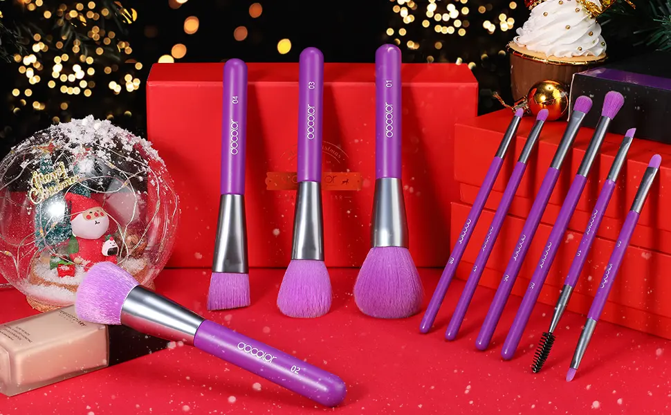 Docolor Makeup Brushes 10Pcs Makeup Brush Set Premium Synthetic Powder Kabuki Foundation Contour Blush Concealer Eye Shadow Blending Liner Make Up Brush Kit Neon Purple - Makeup brushes