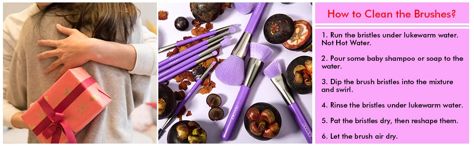 Docolor Makeup Brushes 10Pcs Makeup Brush Set Premium Synthetic Powder Kabuki Foundation Contour Blush Concealer Eye Shadow Blending Liner Make Up Brush Kit Neon Purple - makeup brushes