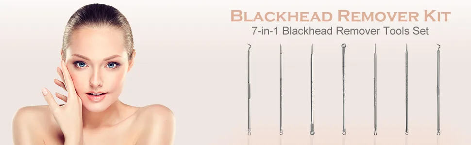Blackhead Remover  7-in-1 Stainless Steel Pimple Extractor Tool Acne Removal Kit by HAWATOUR - Blackhead Remover