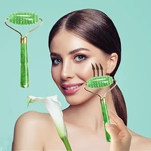 FA FIGHTART 4 in 1 Jade Gua Sha Set Ice Roller Face Rollers Freezer Frozen Cooling Face Massager Massage Tool Green - face roller