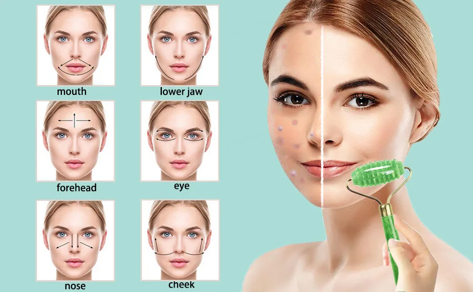 FA FIGHTART 4 in 1 Jade Gua Sha Set Ice Roller Face Rollers Freezer Frozen Cooling Face Massager Massage Tool Green - Jade Roller