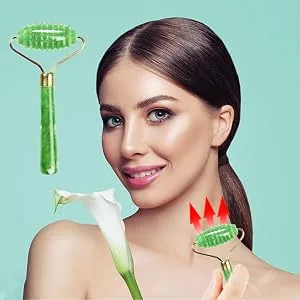 FA FIGHTART 4 in 1 Jade Gua Sha Set Ice Roller Face Rollers Freezer Frozen Cooling Face Massager Massage Tool Green - jade roller neck