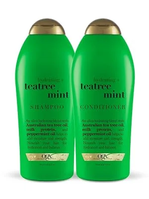 OGX Hydrating + Tea Tree Mint Shampoo & Conditioner  25.4 Ounce (Set of 2) - Tea Tree Mint Detox Refresh deep clean pores folliculitis essential oil inspired
