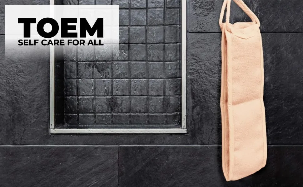 Toem Back Scrubber Strap for Shower - Exfoliating Wash Cloth Back Washer - Exfoliating Band Set - 4 x 32 Inches - B07RN354XJ_LOGO_TAG