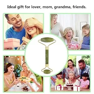 Jade Roller and Gua Sha Face Roller Jade Roller for Face & Gua Sha Set Beauty Facial Massage Roller Anti Winkles - Natural Jade Stone(Dark Green) - gift