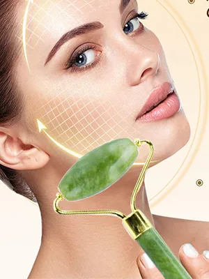 Jade Roller and Gua Sha Face Roller Jade Roller for Face & Gua Sha Set Beauty Facial Massage Roller Anti Winkles - Natural Jade Stone(Dark Green) - product information 2