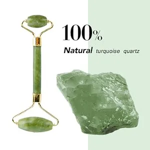 Jade Roller and Gua Sha Face Roller Jade Roller for Face & Gua Sha Set Beauty Facial Massage Roller Anti Winkles - Natural Jade Stone(Dark Green) - product information 4