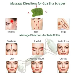 Jade Roller and Gua Sha Face Roller Jade Roller for Face & Gua Sha Set Beauty Facial Massage Roller Anti Winkles - Natural Jade Stone(Dark Green) - product information 7
