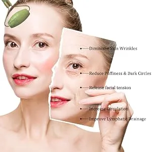 Jade Roller and Gua Sha Face Roller Jade Roller for Face & Gua Sha Set Beauty Facial Massage Roller Anti Winkles - Natural Jade Stone(Dark Green) - product information 8
