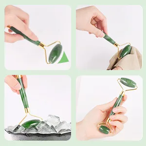 Jade Roller and Gua Sha Face Roller Jade Roller for Face & Gua Sha Set Beauty Facial Massage Roller Anti Winkles - Natural Jade Stone(Dark Green) - product information 9