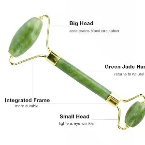 Jade Roller and Gua Sha Face Roller Jade Roller for Face & Gua Sha Set Beauty Facial Massage Roller Anti Winkles - Natural Jade Stone(Dark Green) - integrated frame
