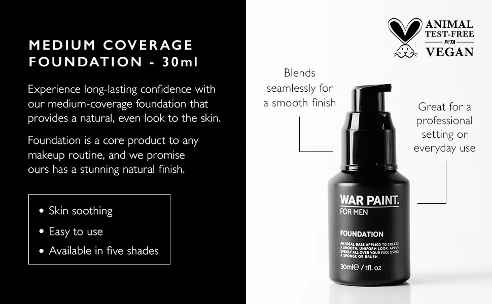 War Paint For Men Medium Coverage Foundation - Vegan Friendly & Cruelty Free - Fathers Day Gift Idea - Natural Looking Face Makeup For Men - Light Shade - 30ml - Medium Coverage Foundation 30ml (WPFDF1)