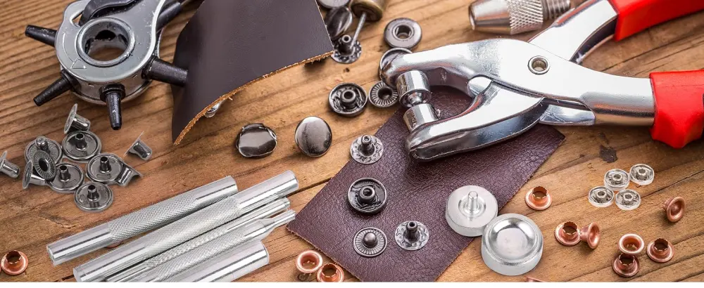 Caydo 400 Set 4 Style Snap Fasteners Kit Including Leather Rivets  Eyelets  Grommets  Binding Screws  Snap Buttons Press Studs kit with Fixing Tools for Thin Leather  Jacket  Jeans Wear - Leather Rivets
