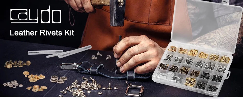 Caydo 400 Set 4 Style Snap Fasteners Kit Including Leather Rivets  Eyelets  Grommets  Binding Screws  Snap Buttons Press Studs kit with Fixing Tools for Thin Leather  Jacket  Jeans Wear - Snap Fasteners
