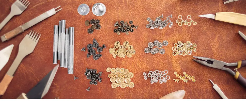 Caydo 400 Set 4 Style Snap Fasteners Kit Including Leather Rivets  Eyelets  Grommets  Binding Screws  Snap Buttons Press Studs kit with Fixing Tools for Thin Leather  Jacket  Jeans Wear - Snap Fasteners Kit