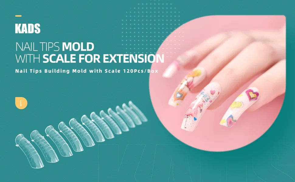 KADS 120PCS Clear Full Cover Dual Nail System Form UV Gel Acrylic Nail Art Mold Artificial Nail Tips with Scale for Extension (MODEL 3) - Nail Extension Tips with Scale