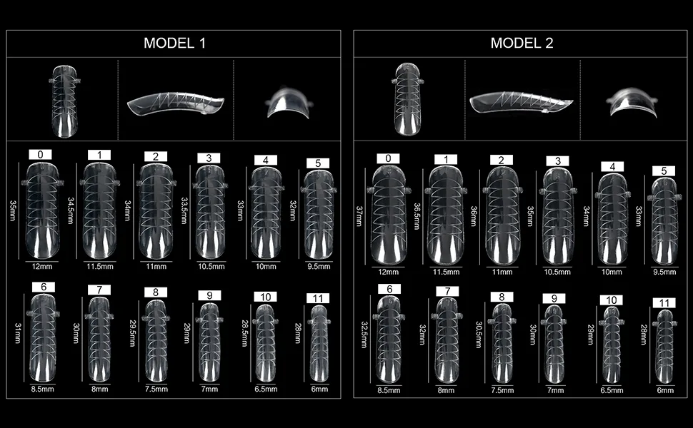 KADS 120PCS Clear Full Cover Dual Nail System Form UV Gel Acrylic Nail Art Mold Artificial Nail Tips with Scale for Extension (MODEL 3) - Nail Extension Tips with Scale