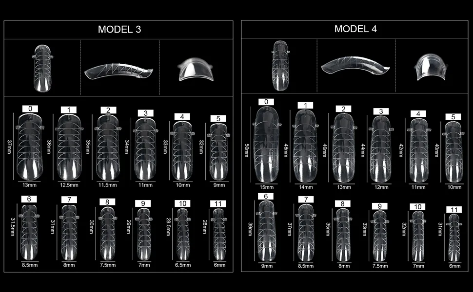 KADS 120PCS Clear Full Cover Dual Nail System Form UV Gel Acrylic Nail Art Mold Artificial Nail Tips with Scale for Extension (MODEL 3) - Nail Tips Size