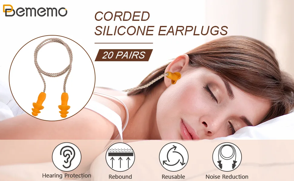 20 Pairs Corded Ear Plugs Reusable Silicone Earplugs Sleep Noise Cancelling for Hearing Protection (Color 3) - product information 1
