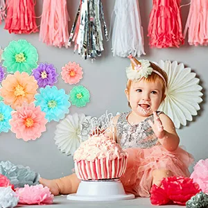 Gejoy 20 Pieces Paper Flower Tissue Paper Chrysanth Flowers DIY Crafting for Wedding Backdrop Nursery Wall Decoration (Color Set 1) - product information 4
