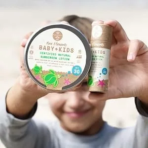 Raw Elements Baby + Kids SPF 30 Organic Sunscreen Zero-Waste Bundle with Lotion Tin 3oz  Lotion Stick 1oz and Hemp Drawstring Bag - raw elements kids natural sunscreen lotion organic sunscreen baby zinc organic sunscreen for baby