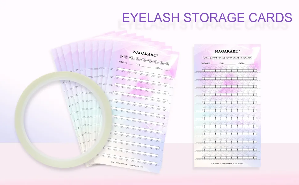 NAGARAKU Eyelash Extension Storage card Premade fans Volume lash Storage 2mm Sticky Strip False Eyelashes Paper Card (20 Sheets with 1 roll Tape) - lash storage