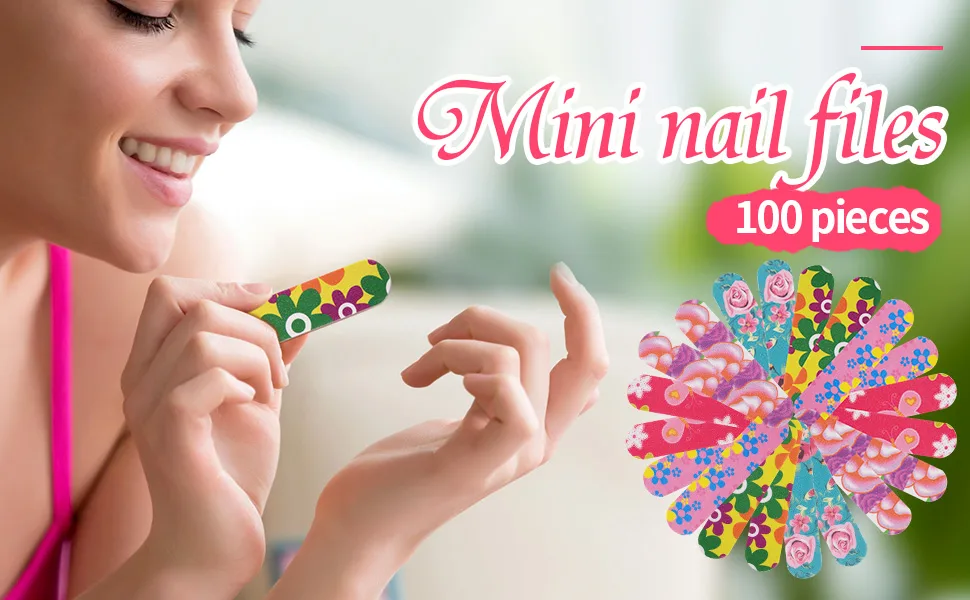 100 Pieces Mini Nail Files Double Sided Emery Boards Nail File and Buffers Nail Tools for Women Girls  5 Colors - product information 1