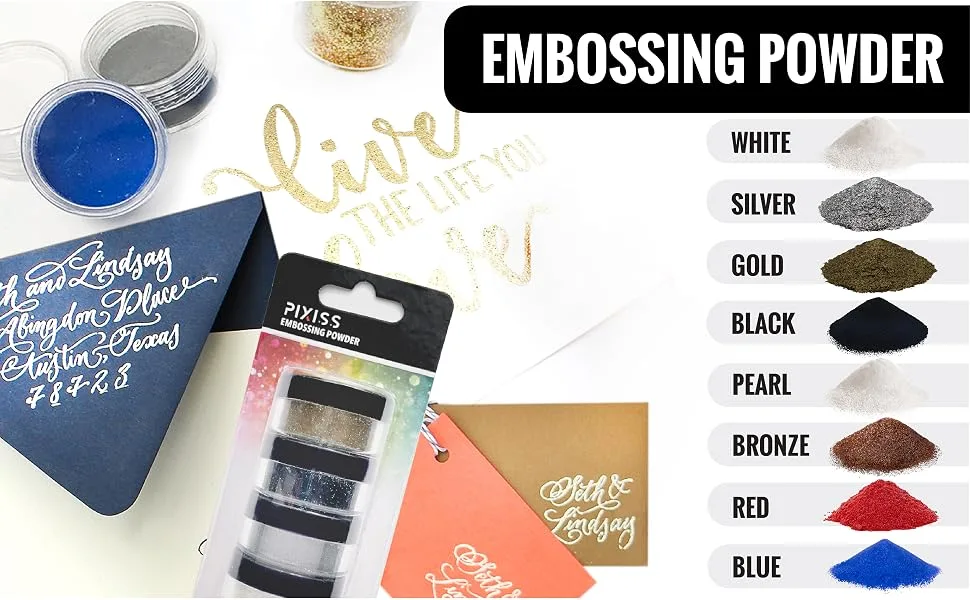 Embossing Kit with Heat Tool Bundle  Embossing Powders  Complete Embossing Starter Kit  Clear Embossing Pen  Embossing Ink Pad  8X 10ml Embossing Powders for Crafts - Embossing Powder
