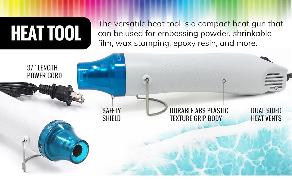 Embossing Kit with Heat Tool Bundle  Embossing Powders  Complete Embossing Starter Kit  Clear Embossing Pen  Embossing Ink Pad  8X 10ml Embossing Powders for Crafts - Heat Tool
