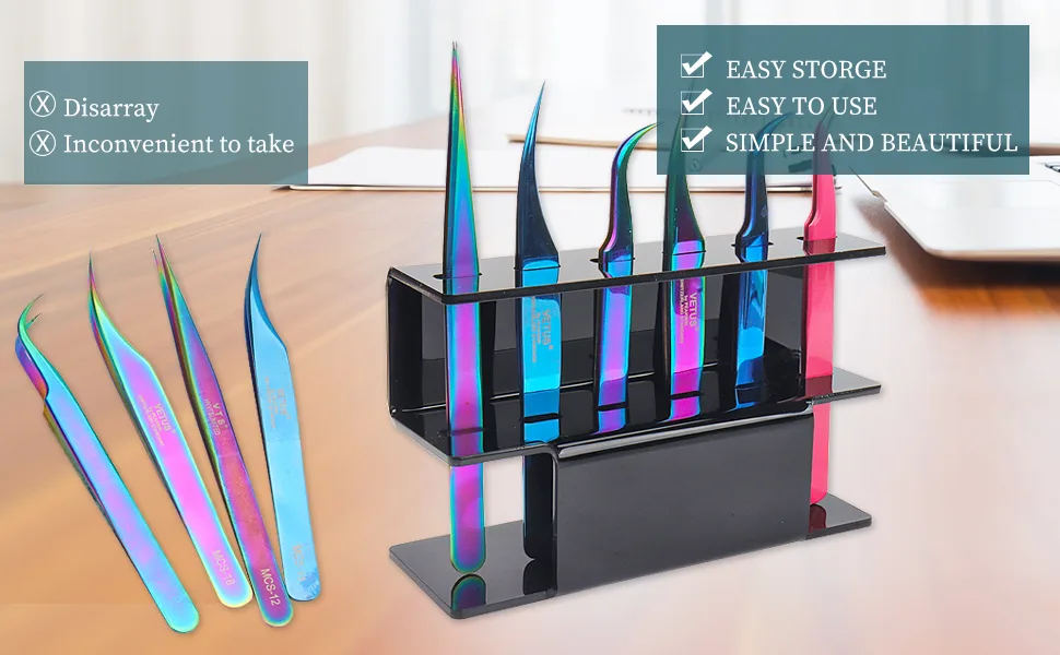 1pc Tweezer Display Stand Durable Acrylic Eyelash Extension Tools Storage Holder Tweezers Scraper Shears Organize Rack  8 Holes  Black 8 Holes-black - product information 8