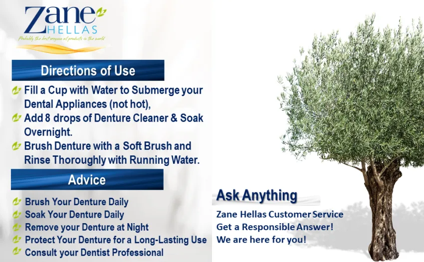 Zane Hellas Denture Cleaner. Oregano Oil Power. Ideal for Dentures  Retainers  Braces  Mouth Guards. Helps Remove Plaque  Tartar  Stains and Bad Odor. 100% Herbal Solution. 1 fl.oz.-30ml. - Denture Cleaner